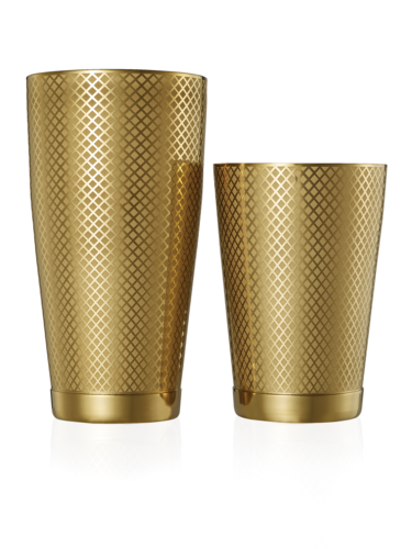 Mercer Culinary M37200GD Barfly Diamond Lattice Cocktail Shaker Set, 28 oz. & 18 oz., Gold-Plated