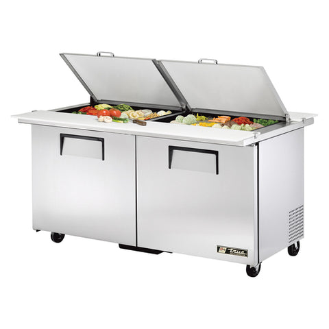 TSSU-60-24M-B-DS-ST-HC True (24) 1/6 (4"D) Poly Pans, Dual Side Mega Top Sandwich/Salad Unit - Each