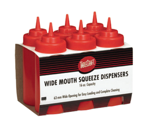 Tablecraft Products C11663K 16 oz Widemouth Squeeze Bottle with Red Standard TipTop