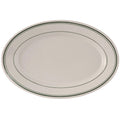TGB-013 Tuxton Green Bay 11-5/8" x 8" Eggshell Wide Rim Oval China Platter w/ Green Bands-Tuxton China