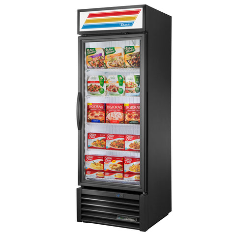 True GDM-23F-HST-HC~TSL01 27" One-Section Black Glass Door Merchandiser Freezer with Health Safety Timer