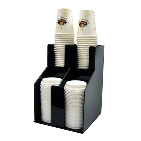 Winco CLO-2D Cup and Lid Organizer, 4-Compartment, Black ABS Plastic