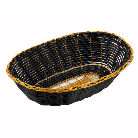 Winco PWBK-9V Black and Gold Oval Poly Woven Basket