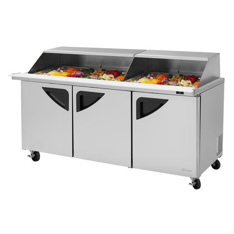 TST-72SD-30-N-SL Turbo Air 73" 3 Door Mega Top Sandwich/Salad Prep Table w/ Slide-Back Lid-Turbo Air