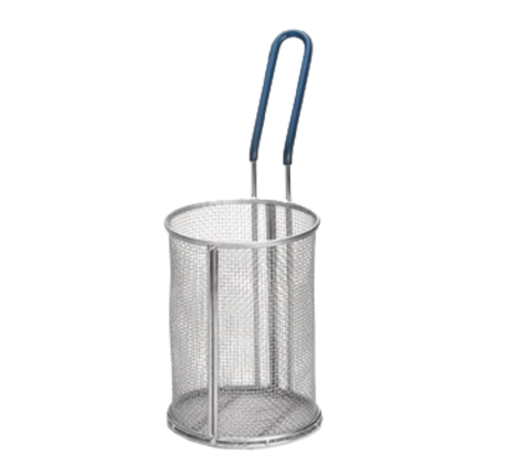 Tablecraft Products 985 5.25" Round Stainless Steel Pasta Basket with Blue Cool-Touch PVC Handle