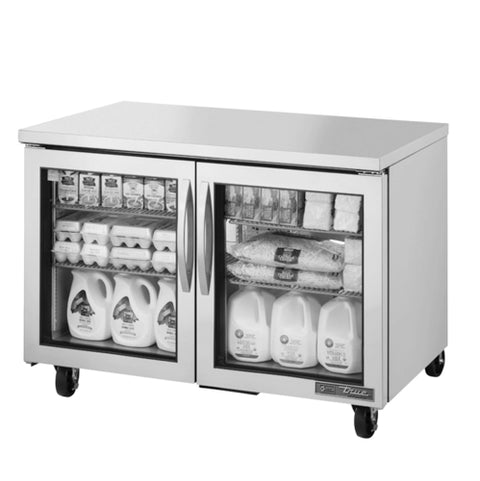 True Manufacturing TUC-48G-HC~FGD01 48" 2-Door Glass Door Undercounter Refrigerator with Hydrocarbon Refrigerant