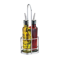 H918N Tablecraft 8.5 Oz. Green Glass Oil & Vinegar Bottle Set w/ Chrome Rack-Tablecraft Products