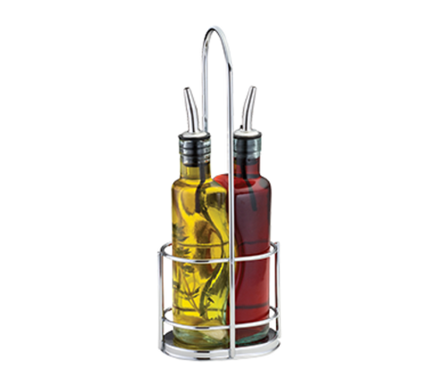 H918N Tablecraft 8.5 Oz. Green Glass Oil & Vinegar Bottle Set w/ Chrome Rack-Tablecraft Products