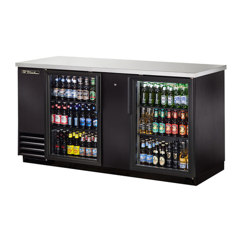 True Mfg. TBB-3G-HC-LD 69" Two-Section Glass Swing Door Back Bar Cooler with LED Lighting and Hydrocarbon Refrigerant