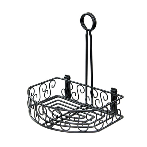 Winco WBKH-6SB Flat-Back Black Wire Half-Moon Condiment Caddy with Handle