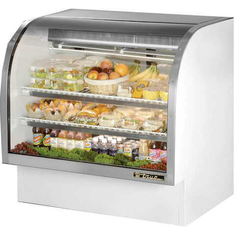 True Manufacturing TCGG-48-HC-LD 48" Curved Glass Refrigerated Deli Display Case with Hydrocarbon Refrigerant and LED Lighting