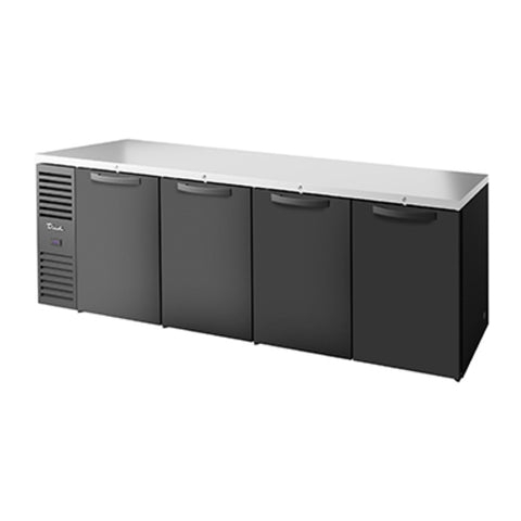 True MFG TBR108-RISZ1-L-B-SSSS-1 108" Black 4-Door Solid Swing Back Bar Refrigerator