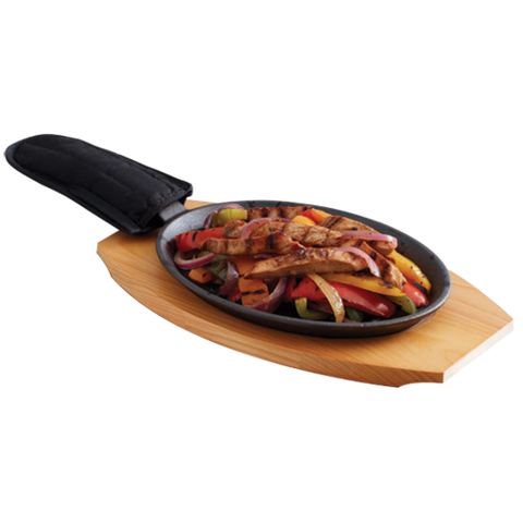 Chef Master 90201 Cast Iron Ribbed Fajita Platter Set, 3-Piece