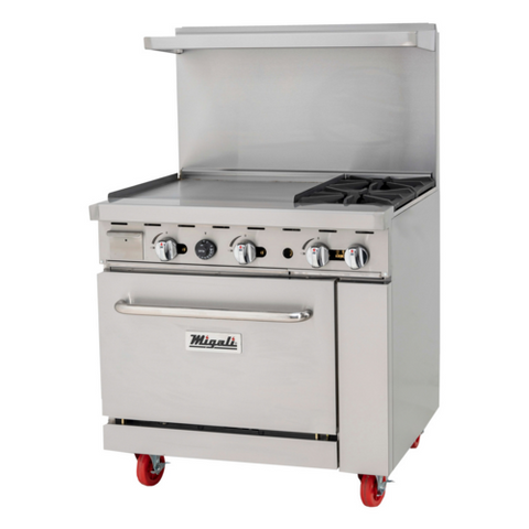Migali Industries C-RO2-24GL-NG 2-Burner Range with 24 inch Left Griddle and Standard Oven (Natural Gas)