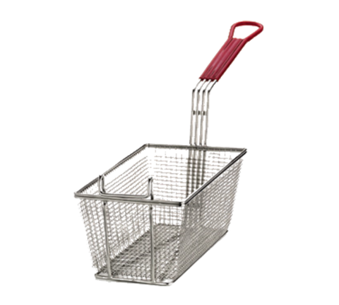 427 Tablecraft 13" x 6-1/2" x 5-1/4"Fryer Basket w/ Red Coated Handle & Front Hook