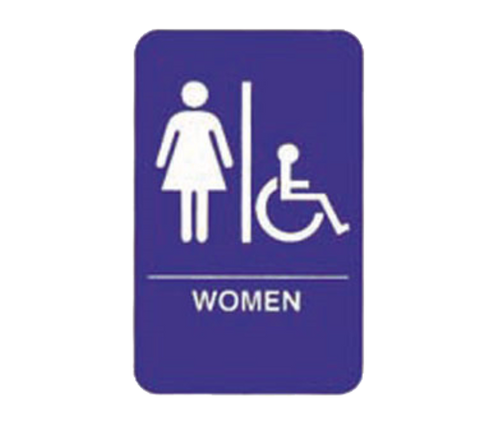 Tablecraft Products 695630 Women/Accessible ADA Compliant Restroom Sign, 6" x 9\" Blue/White