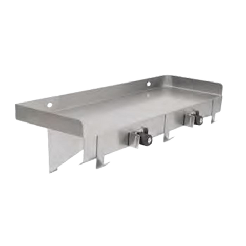 John Boos PB-MSS824-X 24" x 8" Stainless Steel Wall-Mounted Utility Shelf with Hooks and Mop/Broom Holders
