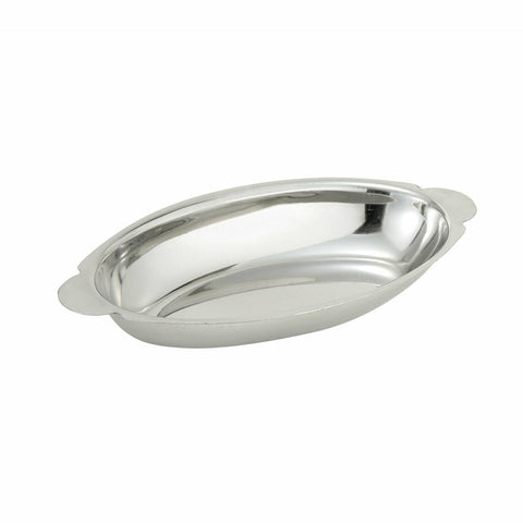 Winco ADO-8 8 oz. Oval Stainless Steel Au Gratin Dish
