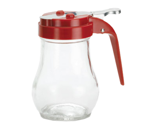 TableCraft Products 406RE 6 oz. Glass Teardrop Syrup Dispenser with Red ABS Top