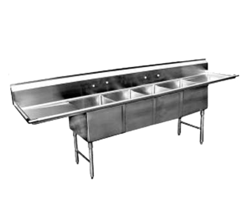 GSW USA SE16204D18 Four Compartment Sink with Two 18" Drain Boards