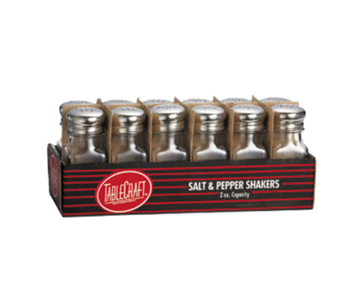 C154-12 Tablecraft 2 Oz. Square Glass Salt/Pepper Shaker w/ Stainless Steel Top-Tablecraft Products