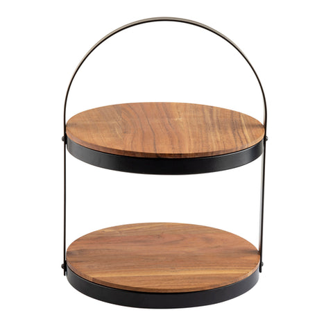 Tablecraft Products 10719 Round Two-Tiered Acacia Display Stand