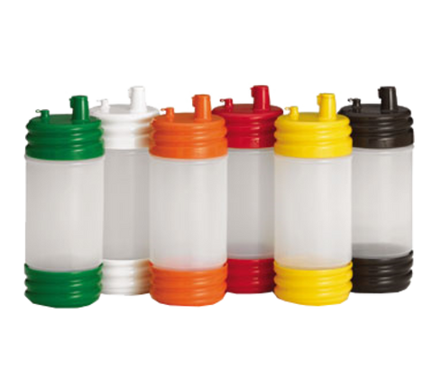 Tablecraft N32LPA PourMaster 1 Qt Low Profile Top Assorted Color Store and Pour Bottle Set