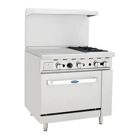 Atosa USA, Inc. AGR-2B24GL-NG 36 in Gas Range with 2 Open Burners, 24 in Griddle, and Oven (Natural Gas)