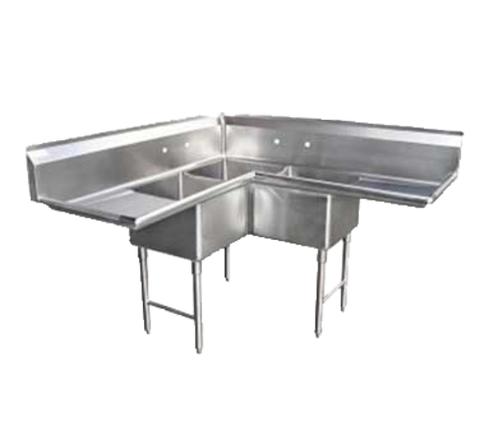 GSW USA SE18183C 3-Compartment Corner Sink with Dual 18" Drainboards