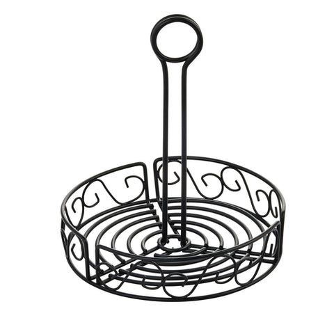 Winco WBKH-6R 6-1/4" Round Black Wire Condiment Caddy with Handle