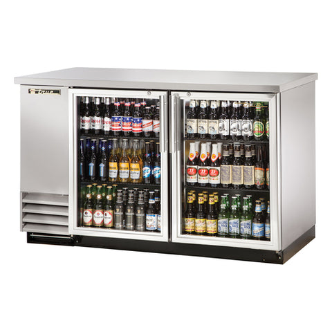 True Manufacturing TBB-2G-S-HC-LD Stainless Steel 2-Door Glass Swing Door Back Bar Refrigerator with LED Lighting