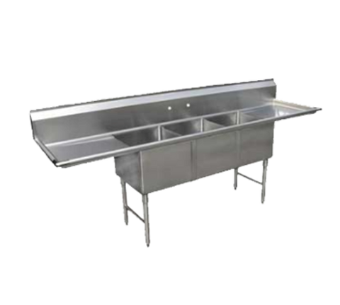 GSW USA SH18243D24 Three-Compartment Sink with Dual 24" Drainboards