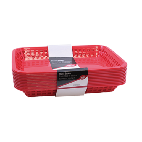 Tablecraft C1079R Cash and Carry Mas Grande Rectangular Polypropylene Food Basket, Red, 11-3/4 x 8-1/2 x 1-1/2, 12/Pack