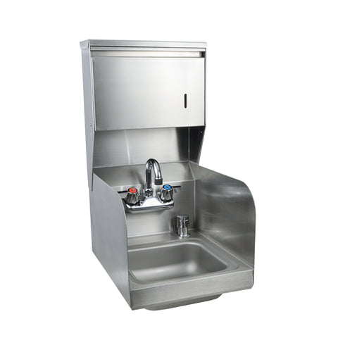 BK Resources BKHS-W-SS-SS-TD-P-G Space Saver Wall-Mounted Hand Sink with Side Splashes, Faucet & Towel Dispenser