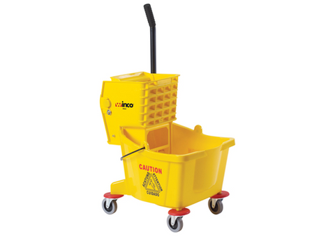 Winco MPB-26 26-Quart Commercial Mop Bucket with Side-Press Wringer, Yellow