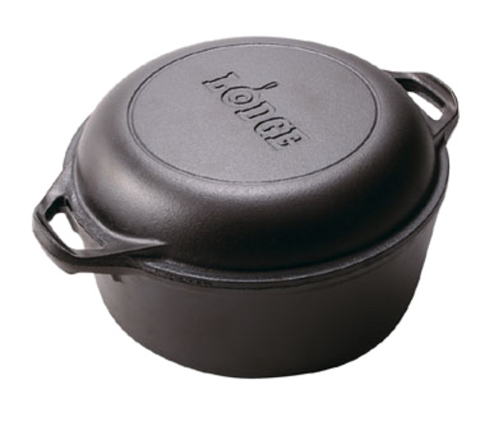 Lodge Manufacturing L8DD3 5 Quart Cast Iron Double Dutch Oven with Skillet Lid