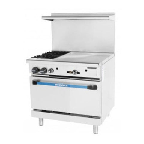 Turbo Air TARG-24G2B Radiance 36 in Gas Range with 2 Open Burners, 24 in Left Griddle and Standard Oven