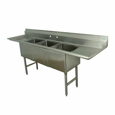 Advance Tabco FC-3-1818-18RLX 90" Three Compartment Stainless Steel Commercial Sink with Two Drainboards