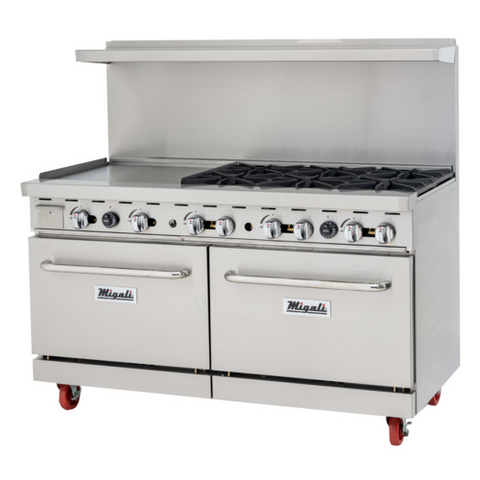 C-RO6-24GL-NG Migali 60" 6-Burner 24" Griddle Range w/ (2) Ovens - NG