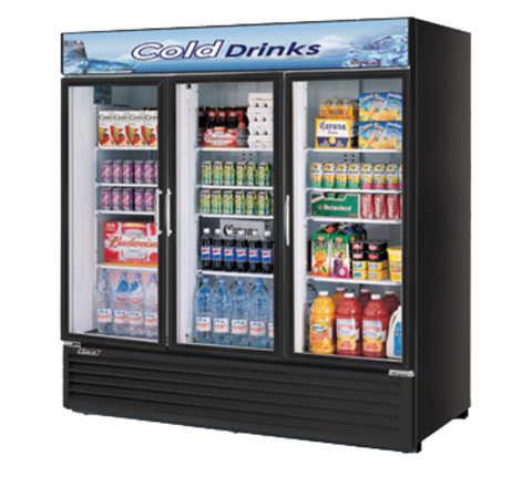 TGM-72RSB-N Turbo Air 78" Black 3-Section Black Glass Door Merchandiser w/ Swing Doors-Turbo Air