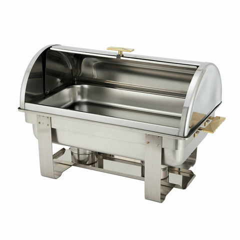 Winco C-5080 Dallas 8 Qt. Roll-Top Stainless Steel Chafer with Gold Accents