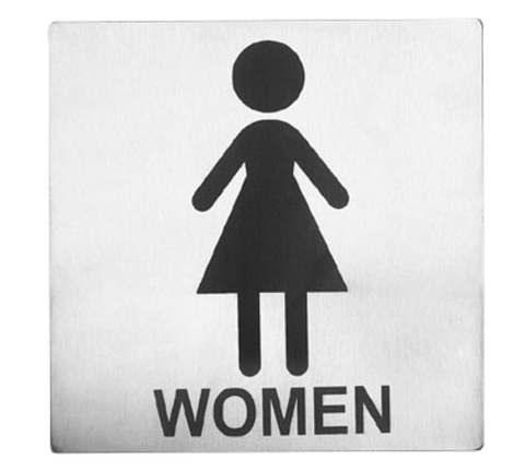 Tablecraft Products B11 Women's Restroom Sign, 5" x 5" Stainless Steel with Pressure Sensitive Adhesive