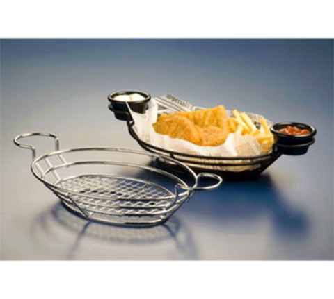 American Metalcraft BSKC118 Chrome Oval Wire Basket with Ramekin Holders, 11" x 8"