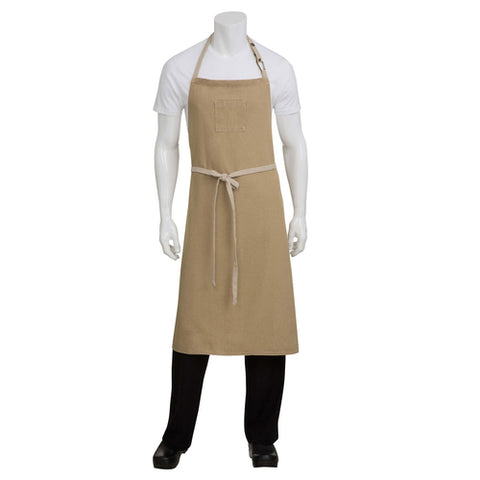 ABCCD006NAT0 Chef Works 40"L x 39"W Austin Chefs Bib Apron-CHEF WORKS