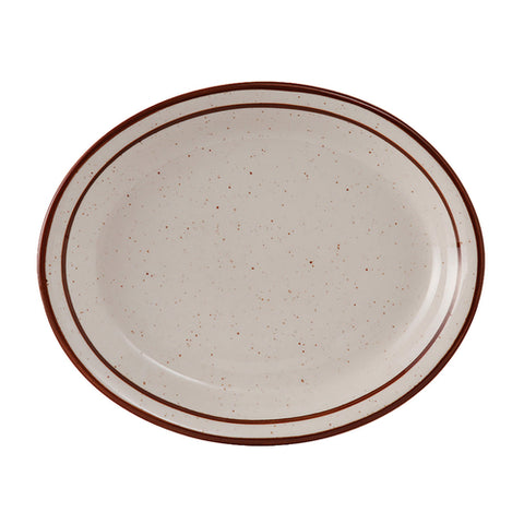 Tuxton China TBS-012 Brown Speckle Narrow Rim Oval China Platter 9-1/2" x 7-1/2"