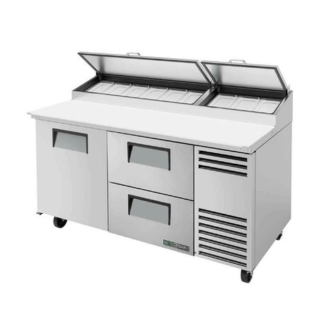 True Manufacturing TPP-AT-67D-2-HC 67 3/8" Refrigerated Pizza Prep Table with Two Drawers and One Door