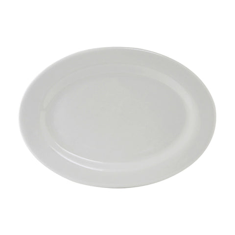 ALH-136 Tuxton 13-3/4" x 10" White Wide Rim Rolled Edge Oval China Platter