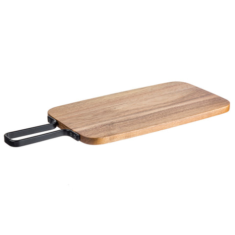 TableCraft 10077 Industrial Rectangular Acacia Wood Serving Board with Handle