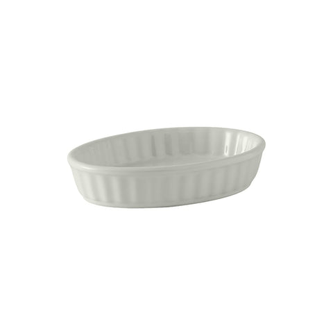 BWK-0502 Tuxton DuraTux 5 Oz. White Oval Fluted China Souffle/Creme Brulee Dish