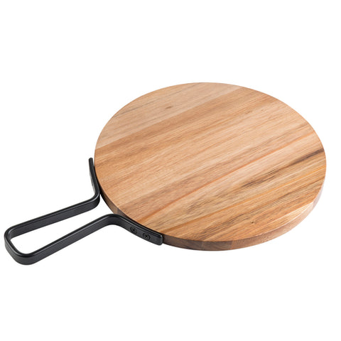TableCraft 10079 Industrial 10" Round Acacia Wood Serving Board with Handle
